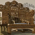 Chinese Traditional Wooden Carved Garden Ornament Seat With Elaborate Patterns And Classic Design
