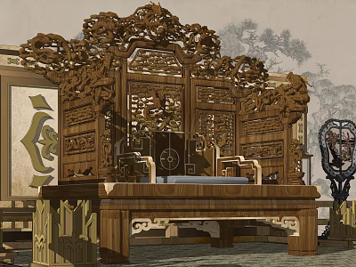 Chinese Traditional Wooden Carved Garden Ornament Seat With Elaborate Patterns And Classic Design 3d model