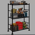 Black Multi tier Kitchen Storage Shelf with Microwave Toaster Oven Fruits Vegetables and Baskets
