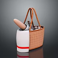Cute Rabbit Resting in Woven Basket with Fresh Carrots Eggs and Bottle