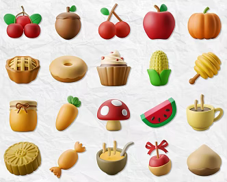 Autumn cake corn moon cake mushroom apple pumpkin gourmet theme food 3d model