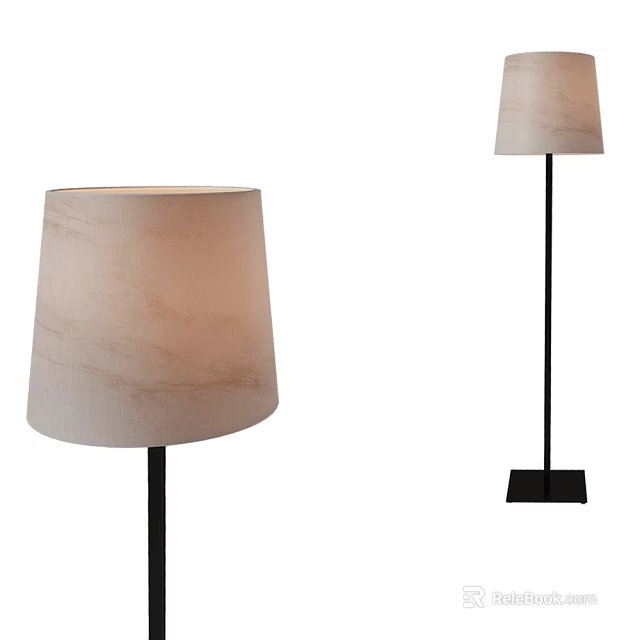 Floor Lamp With Light Beige Textured Shade And Black Base 3d model