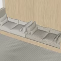 Minimalist Room Interior With Wooden Wall Long Bench Light Cushions And Window Blinds