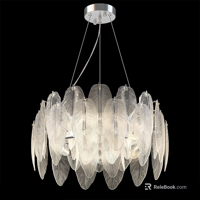 Elegant Modern Transparent Feather Shaped Glass Chandelier With Lightweight Design For Interior Decor 3d model 