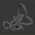Decorative Metal Knot Ornament With Intertwined Rings And Textured Surface Design