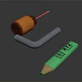 Practical Household Essentials Including Orange Roller Gray U Shaped Object and Green Pencil