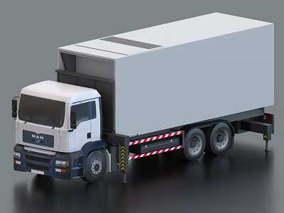 White Box Truck With Cab And Multiple Wheels Striped Bottom Design 3d model