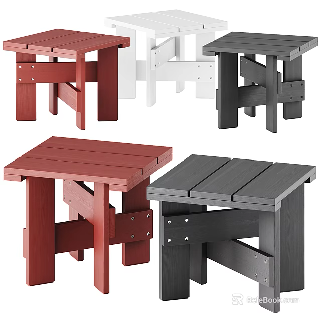 Wooden Stools With Various Colors Red White Gray And Simple Modern Design 3d model 