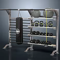 Sports Equipment Metal Multi Layer Rack With Punching Bag Kettlebells And Dumbbells