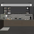 Modern Kitchen Interior Design With Dark Cabinets Marble Countertop Storage Shelves And Appliances