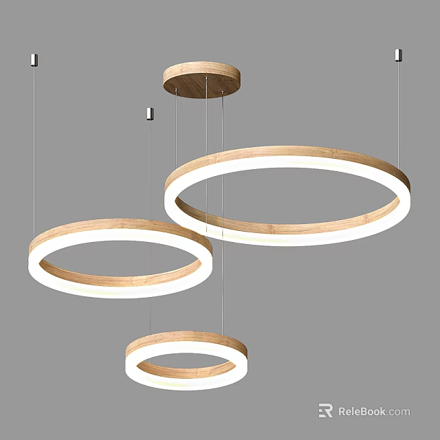 Modern Wooden Ring Pendant Lights With Three Hanging White Light Design 3d model