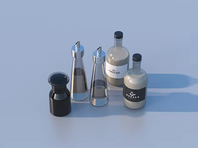 Modern Dining Utensil Set With Metal Glass Condiment Bottles Salt Shaker And Grinder 3d model