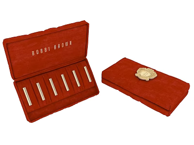 Bobbi Brown Red Jewelry Box Containing Five Elegant Charms And Velvet Case With Golden Accent 3d model