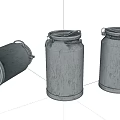 Vintage Industrial Equipment Three Old Style Metal Barrels With Wood Grain Texture One Lying On Ground