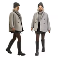Woman In Gray Double Breasted Coat With Turtleneck Sweater Black Skirt And Boots