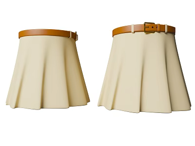 Beige Pleated Skirts Featuring Stylish Brown Belt With Buckle Detail 3d model