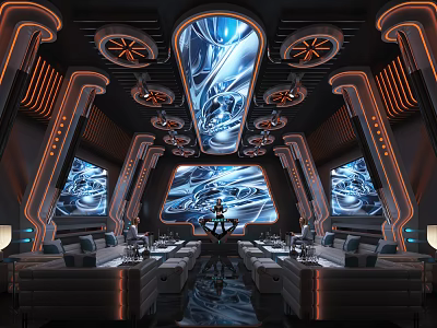 Modern Futuristic KTV Lounge Interior Design With LED Screens And Sofa Seats 3d model