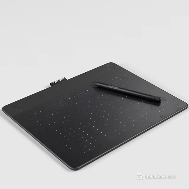 Sleek Black Drawing Tablet With Stylus Pen And Pressure Sensitive Surface Design 3d model