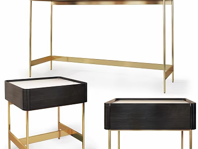 Modern Entryway Cabinet And Side Cabinet With Gold Frame Dark Wood Storage Design 3d model