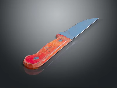 Handheld Weapon Knife With Red Handle And Shiny Metal Blade Design 3d model