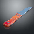 Handheld Weapon Knife With Red Handle And Shiny Metal Blade Design