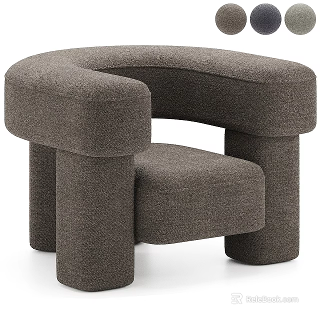 Modern Dark Gray Fabric Single Seater Sofa With Rounded Design And Sturdy Legs 3d model 