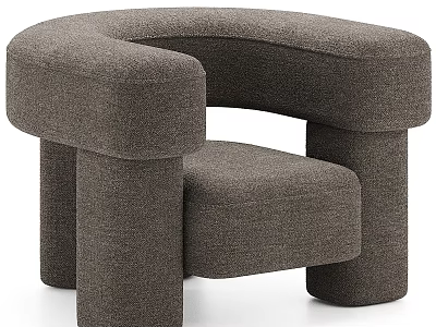 Modern Dark Gray Fabric Single Seater Sofa With Rounded Design And Sturdy Legs 3d model