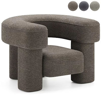 Modern Dark Gray Fabric Single Seater Sofa With Rounded Design And Sturdy Legs 3d model