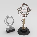 Decorative Furniture Pieces With Metal Rings Transparent Spheres Black Bases And Human Figure Sculpture