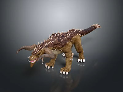 Realistic Brown Spiked Dinosaur Model With Horned Head Sharp Teeth And White Claws 3d model