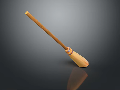 Wooden Handle Household Broom With Yellow Bristles For Home Cleaning 3d model