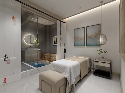 SPA Sauna Interior Design With Massage Bed Marble Decor And Cozy Lighting 3d model