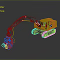 Orange Construction Excavator With Black Tracks And Red Attachment On Gray Background 3d model