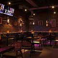 Industrial Bar Interior Design With Brick Walls Pendant Lights And Neon Signs