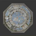 Modern Octagonal Floor Decoration With Blue Circular Pattern Colorful Tiles And Green Plants
