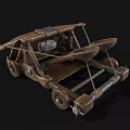 Ancient Wooden Mechanical Device With Wheels Circular Components And Metal Reinforcements