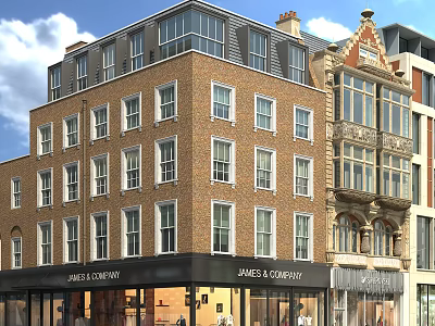 Brick Building Facade With Multiple Floors Windows Storefronts And Architectural Details 3d model