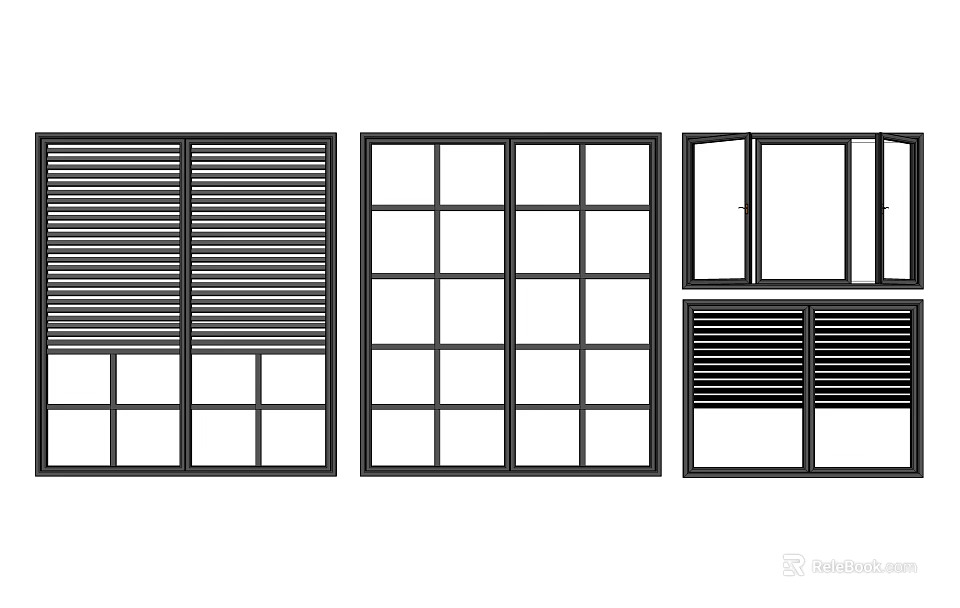 Various Window And Door Designs Including Blinds Grid Panels And Sliding Styles 3d model