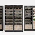 Modern Multiple Wine Cabinets With Glass Doors Wooden Shelves And Bottles Storage Drawers