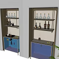 Modern Wine Cabinet With Metal Frame Glass Doors And Wine Bottles Glassware
