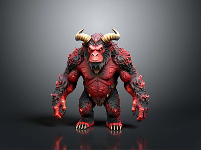 Red Horned Demon Character With Muscular Build Black Fur And Sharp Claws 3d model