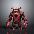Red Horned Demon Character With Muscular Build Black Fur And Sharp Claws