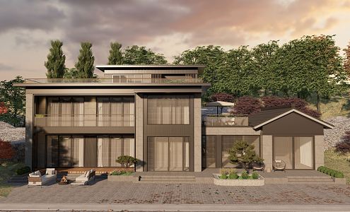 Modern single-family villa exterior 3d model