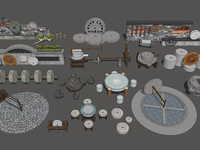 New Chinese Gardening Sits Rural Stone Mill Sits 3d model