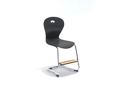 Stylish Black Modern Leisure Chair with Metal Frame and Wooden Footrest Accent 3d model