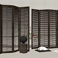 Silent Screen Middle Ancient Screen Hollow Partition Folding Screen 3d model