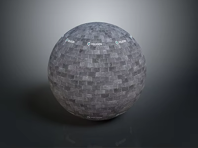 Scenic Landscape With Gray Square Patterned Sphere Art Installation Piece 3d model