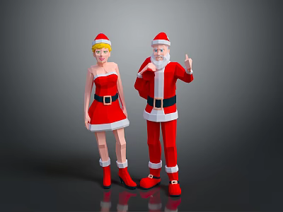 Game and Movie Characters in Christmas Costumes Female Santa Dress and Male Gesturing 3d model