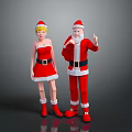 Game and Movie Characters in Christmas Costumes Female Santa Dress and Male Gesturing