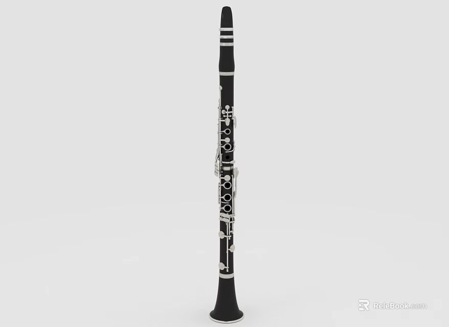 Professional Black Clarinet Wind Instrument With Silver Keys And Polished Body Design 3d model 